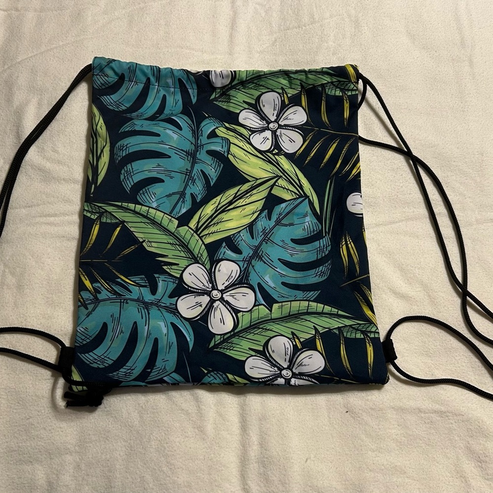 Floral Drawstring Backpack - Green and Blue